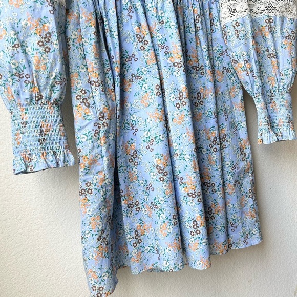 HUNTER BELL Blue Lace Smocked Neck Ryan Dress Ditsy Floral Sz XS - Picture 8 of 16